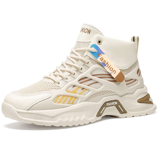 Autumn men's new breathable high top shoes, men's trendy and versatile thick soled mesh sports shoes, casual dad shoes for men - Image 5