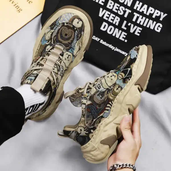 Canvas breathable thick sole height increasing dad shoes with dissolved sole, trendy sports running shoes - Image 3