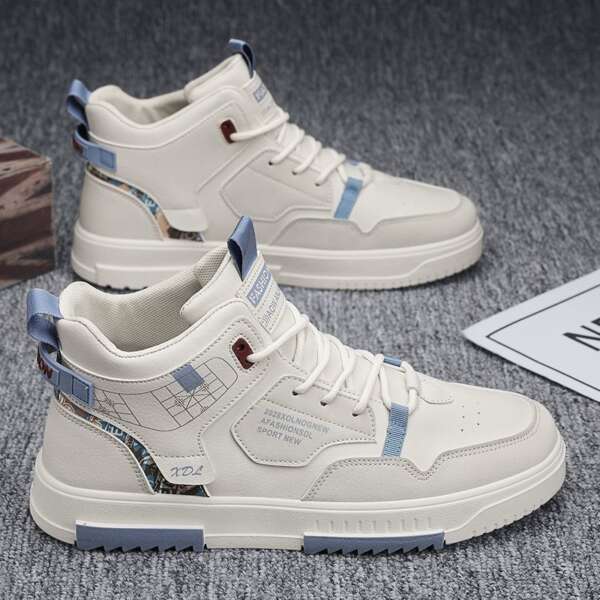 Men's new breathable high top shoes for male students, trendy and versatile white shoes, thick soled sports and leisure board shoes - Image 6