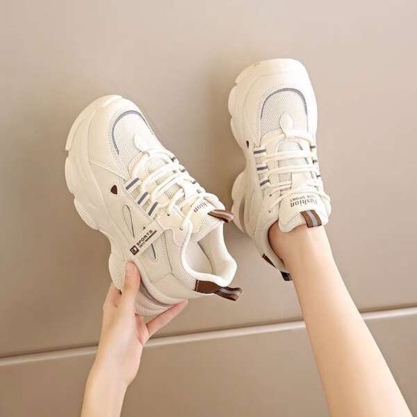 Real leather raised dad shoes new thick soled air cushion shock-absorbing sports shoes casual women's shoes - Image 2