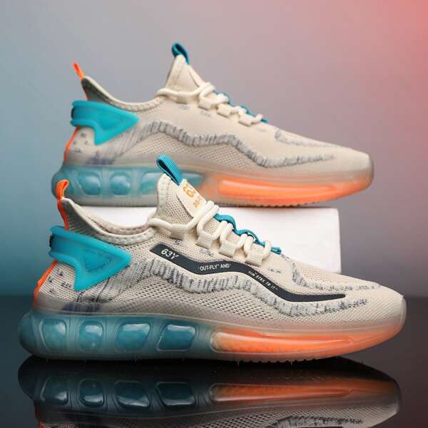 New Running Shoes Jelly Bottom Rainbow Casual Shoes Flying Woven Mesh Breathable Sports Men's Shoes - Image 5