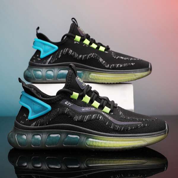 New Running Shoes Jelly Bottom Rainbow Casual Shoes Flying Woven Mesh Breathable Sports Men's Shoes - Image 6