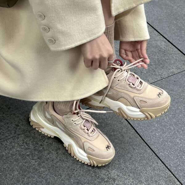 Thin Thick-Soled Spring Shoes New Middle-Heeled Cow Leather Stitching Net Red Sports Casual Shoes - Image 5