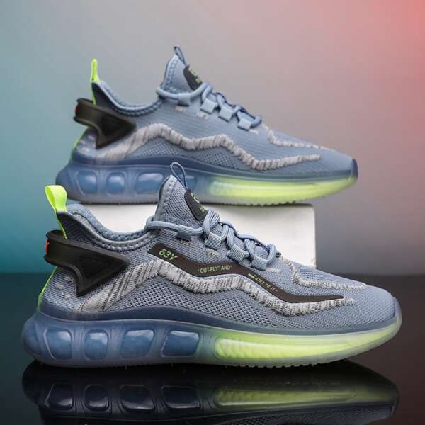 New Running Shoes Jelly Bottom Rainbow Casual Shoes Flying Woven Mesh Breathable Sports Men's Shoes - Image 2