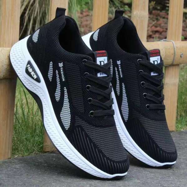 Men's shoes, trendy shoes, spring and summer waterproof and anti slip shoes, new casual shoes, soft soled running shoes, black mesh sports shoes for men - Image 2