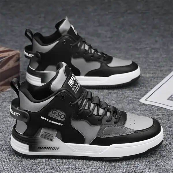 High top lace up sports board shoes outdoor breathable men's fashionable flat shoes - Image 4