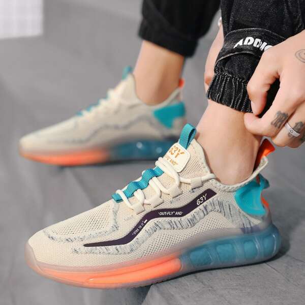 New Running Shoes Jelly Bottom Rainbow Casual Shoes Flying Woven Mesh Breathable Sports Men's Shoes - Image 4