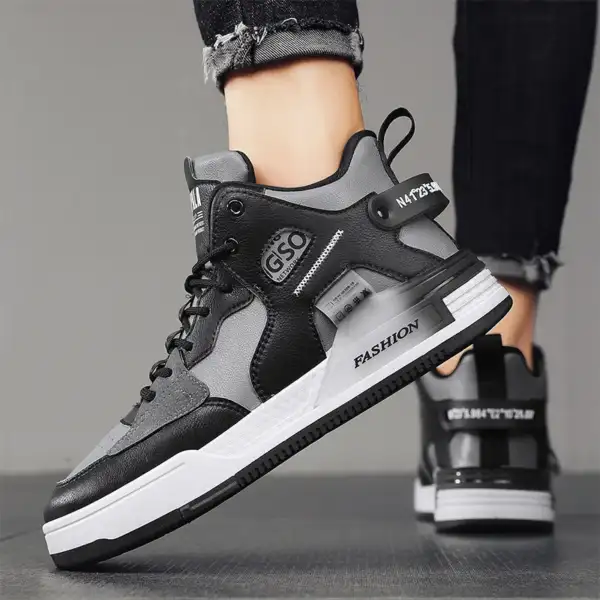High top lace up sports board shoes outdoor breathable men's fashionable flat shoes - Image 2