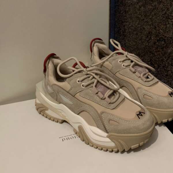 Thin Thick-Soled Spring Shoes New Middle-Heeled Cow Leather Stitching Net Red Sports Casual Shoes - Image 6