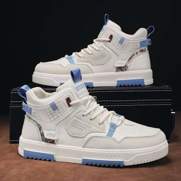 Men's new breathable high top shoes for male students, trendy and versatile white shoes, thick soled sports and leisure board shoes - Image 3