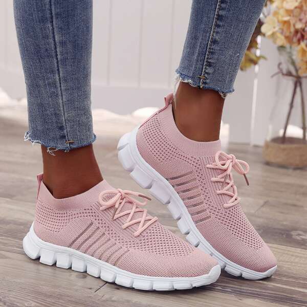 Lace up mesh sports shoes for women's flat bottomed oversized shoes - Image 16