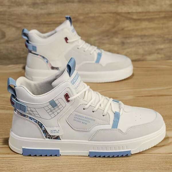 Men's new breathable high top shoes for male students, trendy and versatile white shoes, thick soled sports and leisure board shoes - Image 4